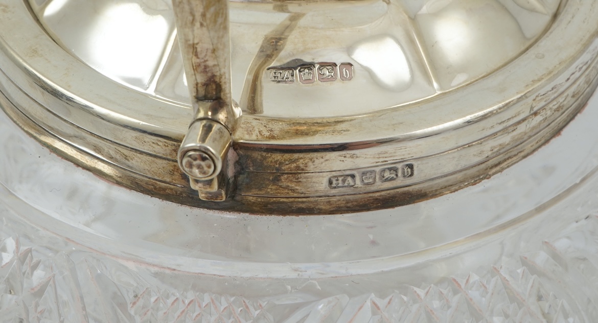 A late Victorian silver mounted cut glass biscuit barrel, by Atkin Brothers